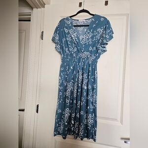 Teal Floral Midi Dress